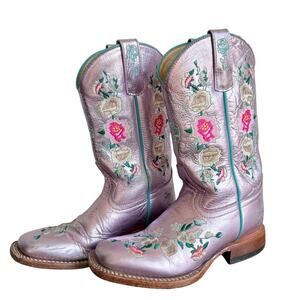 Macie Bean Girls Sz 2 Pink Leather Embroidered Western Boots Cowgirl Cowboy